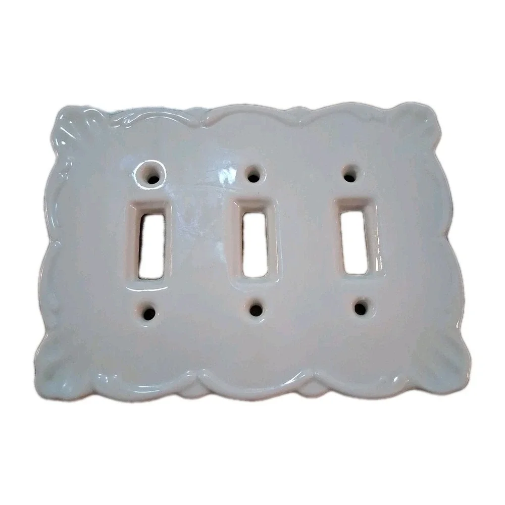 Maryland China 7x5 Porcelain Triple White Light Switch Plate Beveled Edges Japan